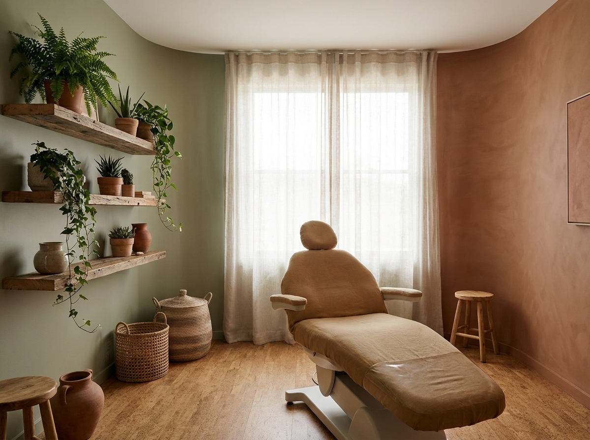 A calm, plant-filled treatment room at Botanica Biological Dentistry