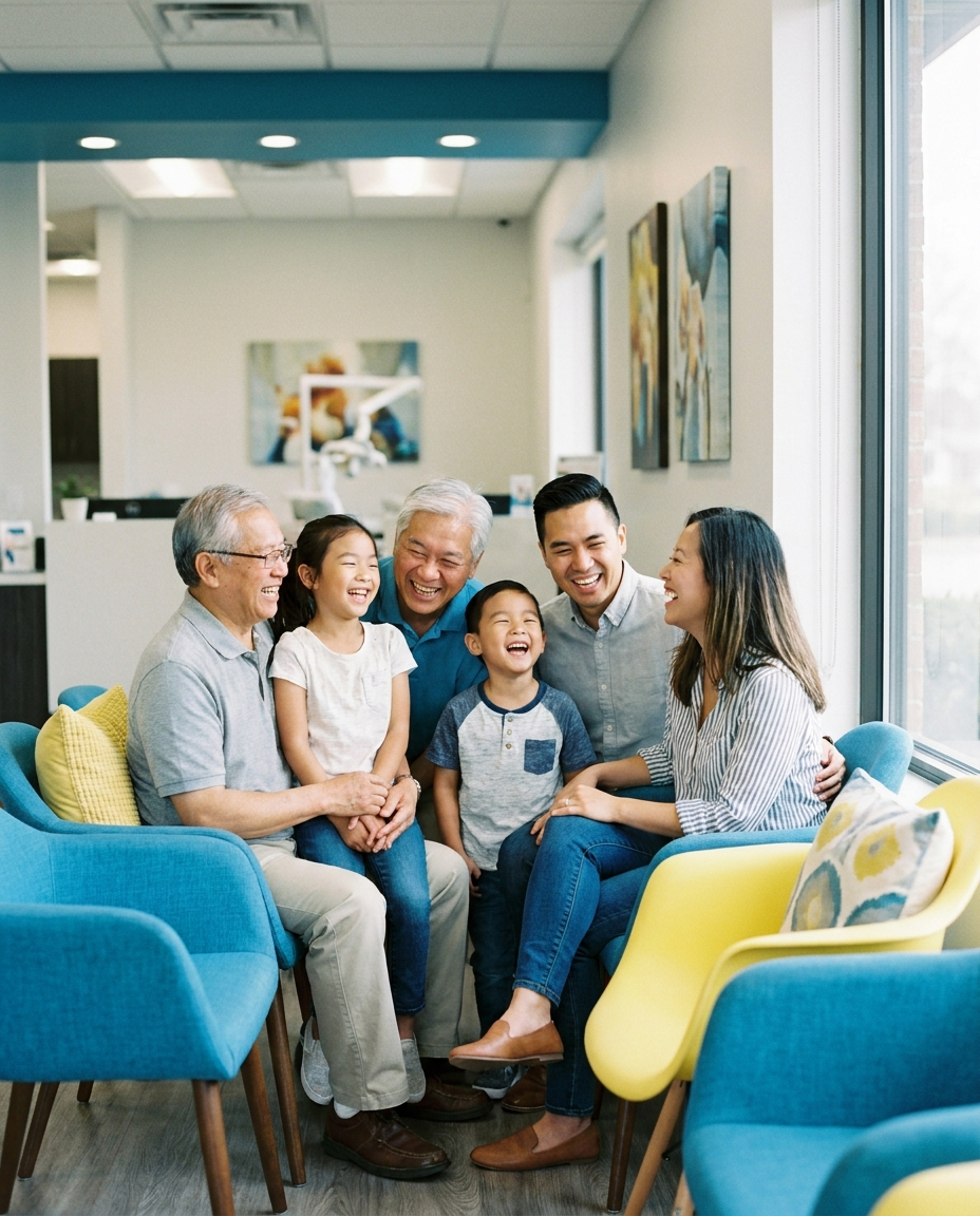 A diverse multi-generational family smiling together