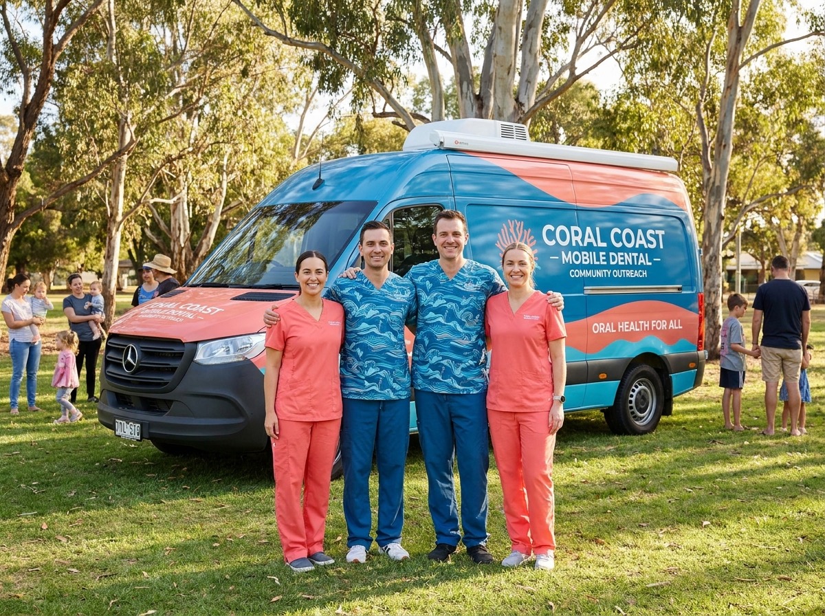 The SmileRover team and mobile clinic van in the community