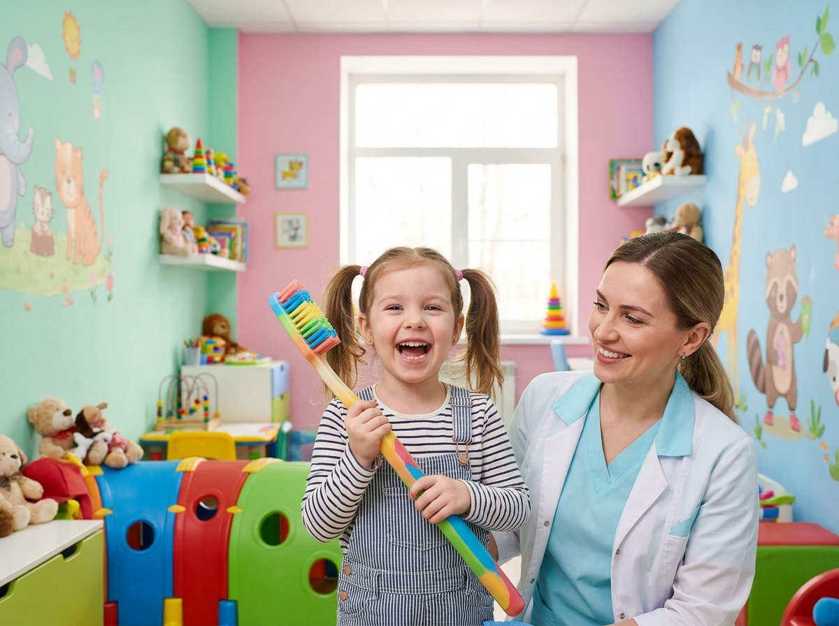Happy child giving a thumbs up in the dental chair