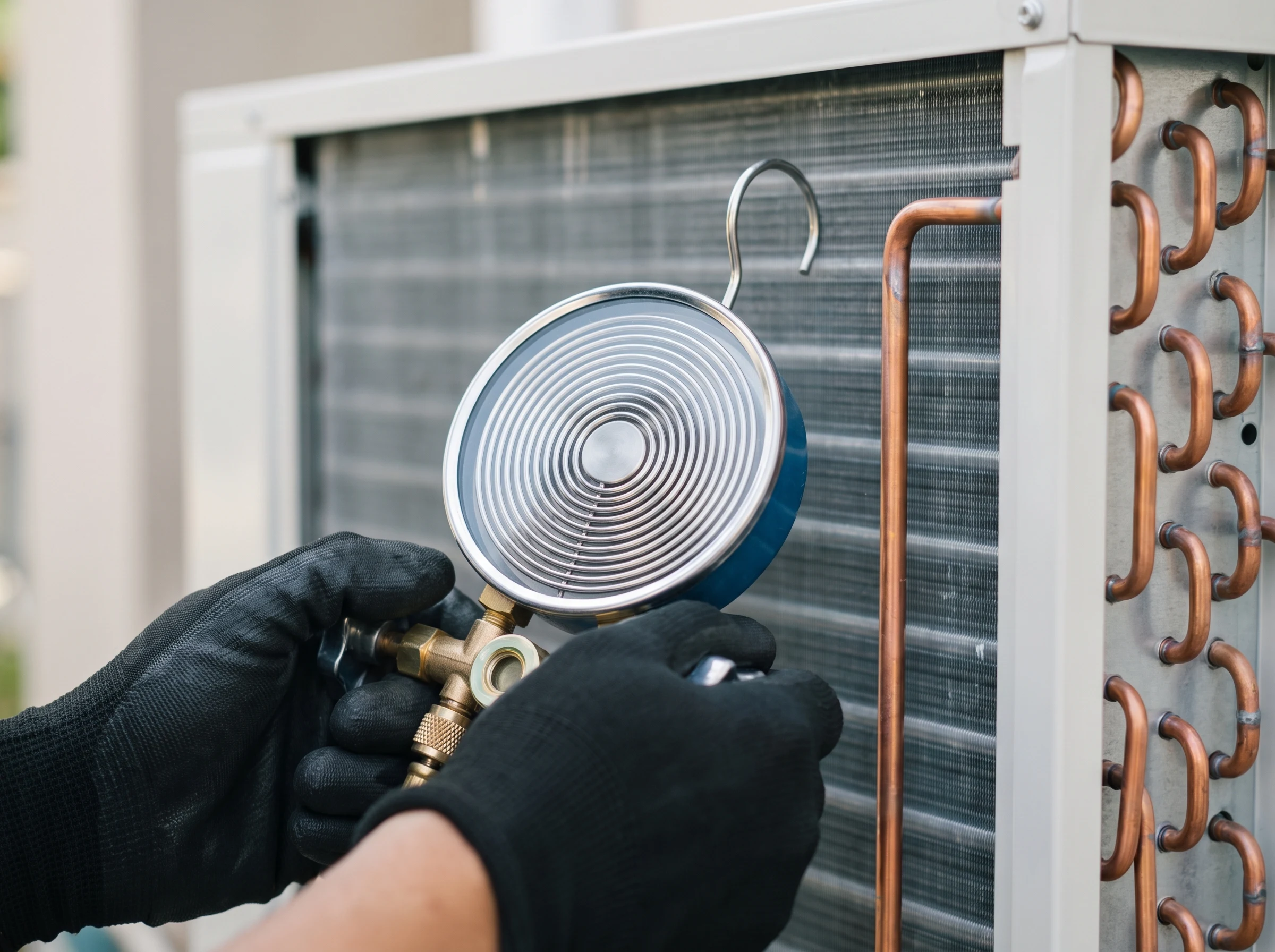 Close-up of professional hvac contractors work