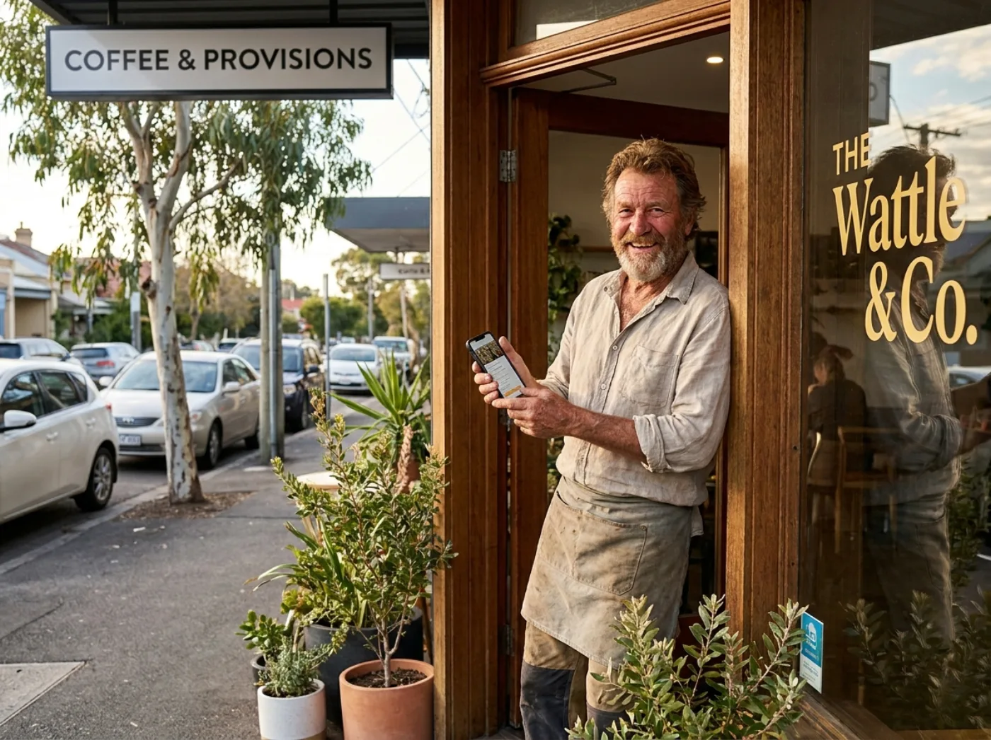 A Bardon small-business owner checking their Google listing on a phone
