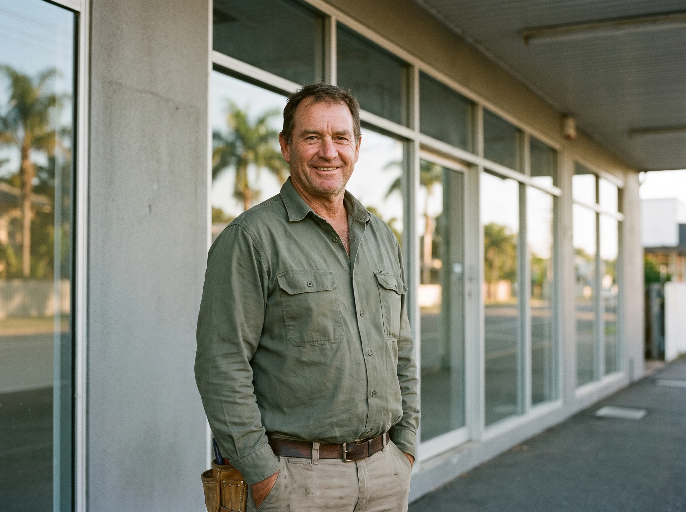 A friendly local New Farm tradesperson outside their business
