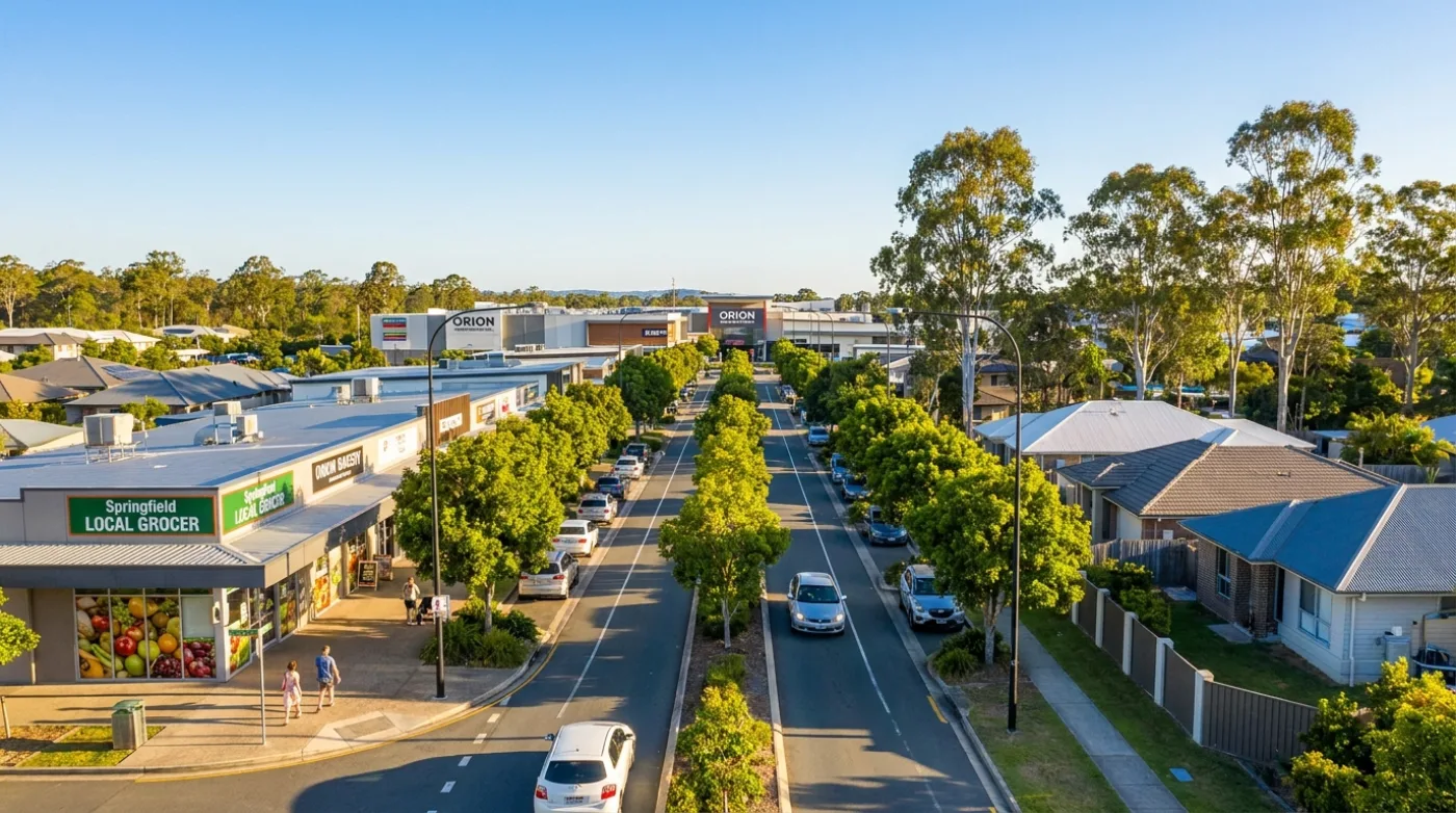 A local street scene in Springfield Central, Brisbane