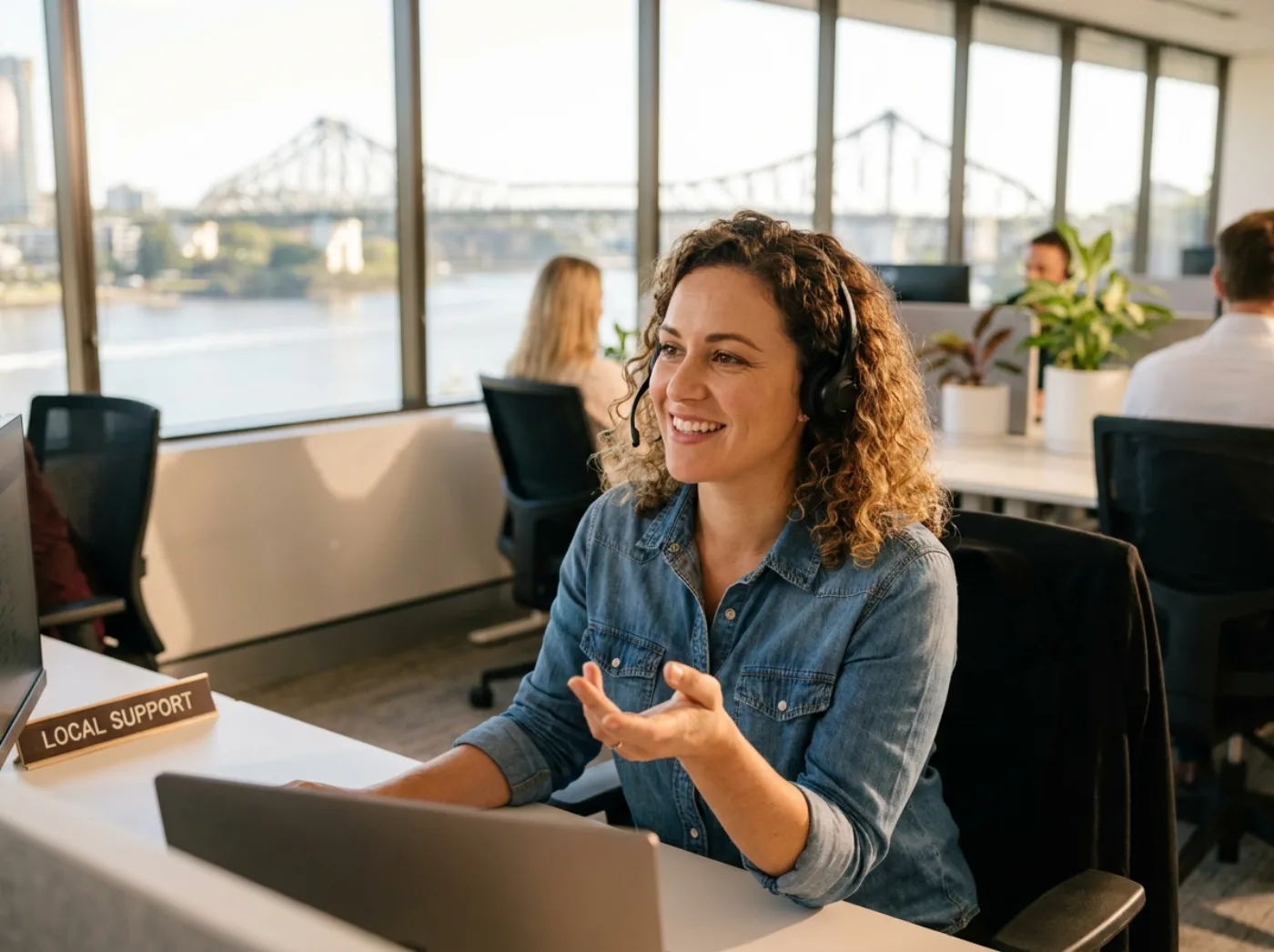 Friendly Brisbane marketing team member supporting a client by phone