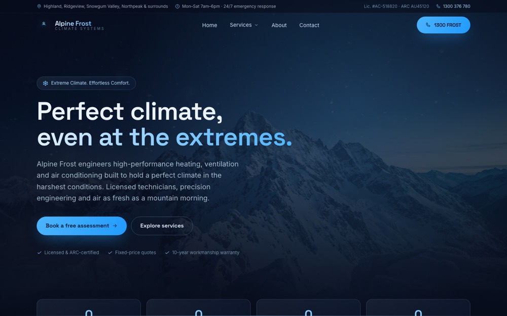 Alpine Frost HVAC website