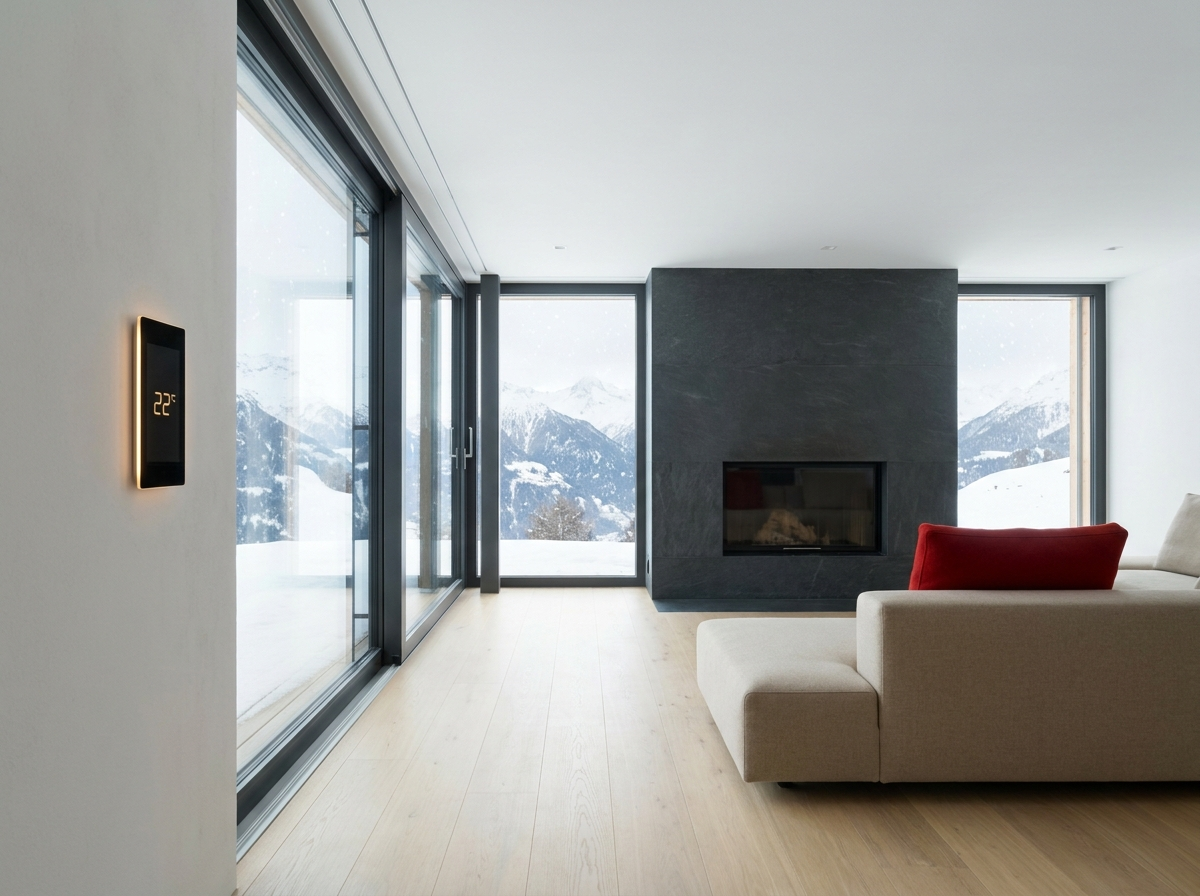 Warm alpine chalet interior with ALPCREST climate control