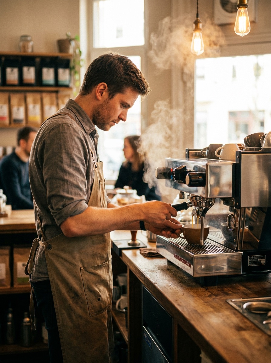 A barista pulling an espresso shot