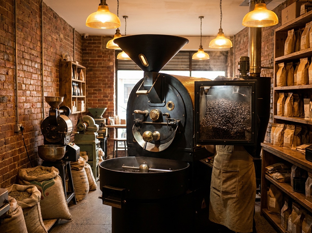 Drum roaster tumbling beans