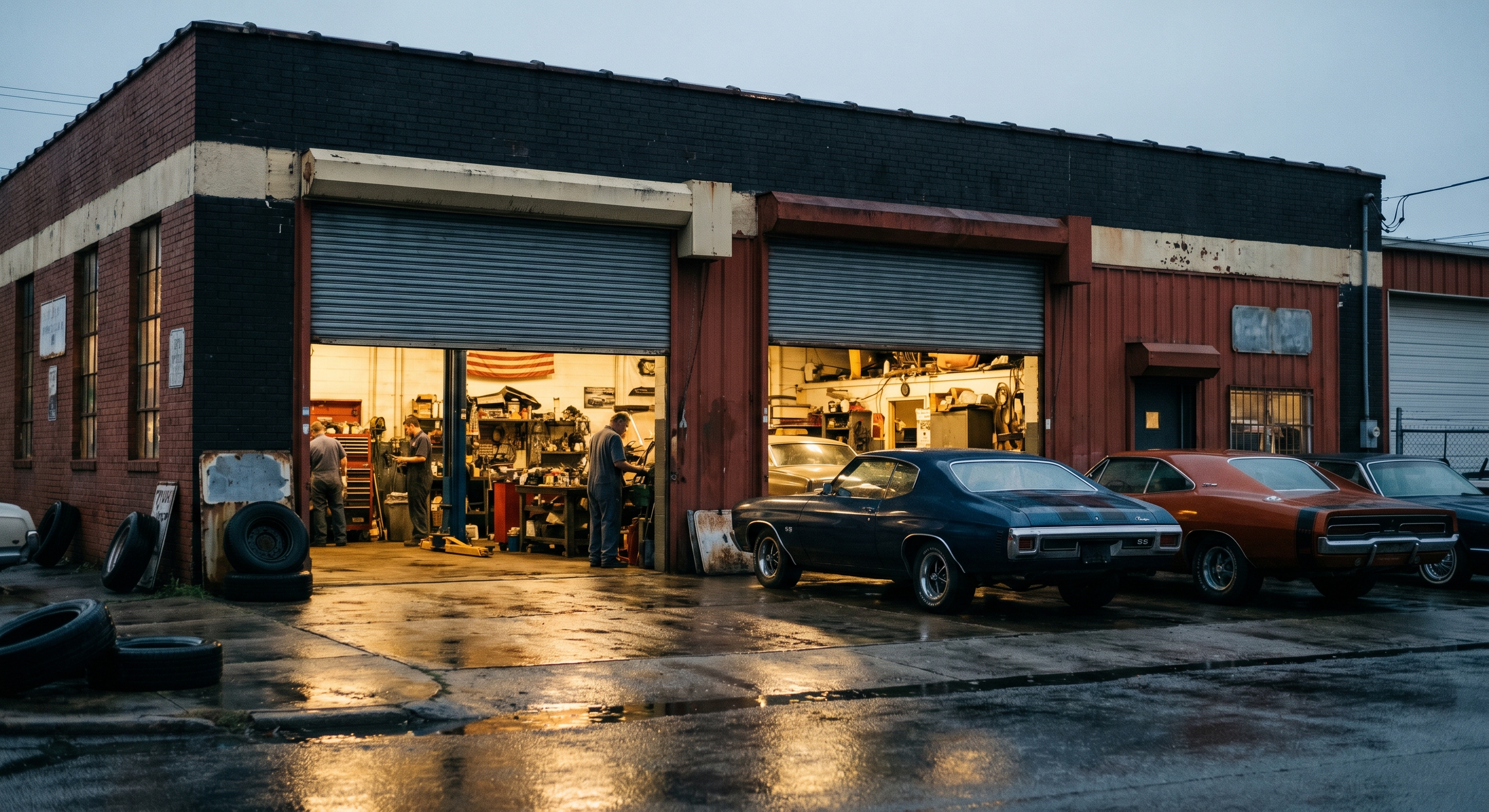 Detroit Iron workshop at dusk