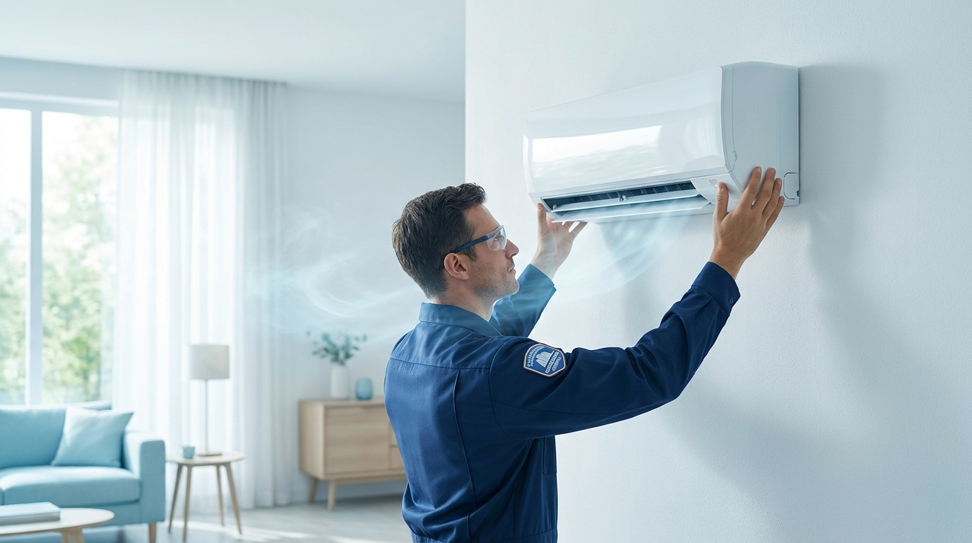 Fresho technician installing an air conditioner