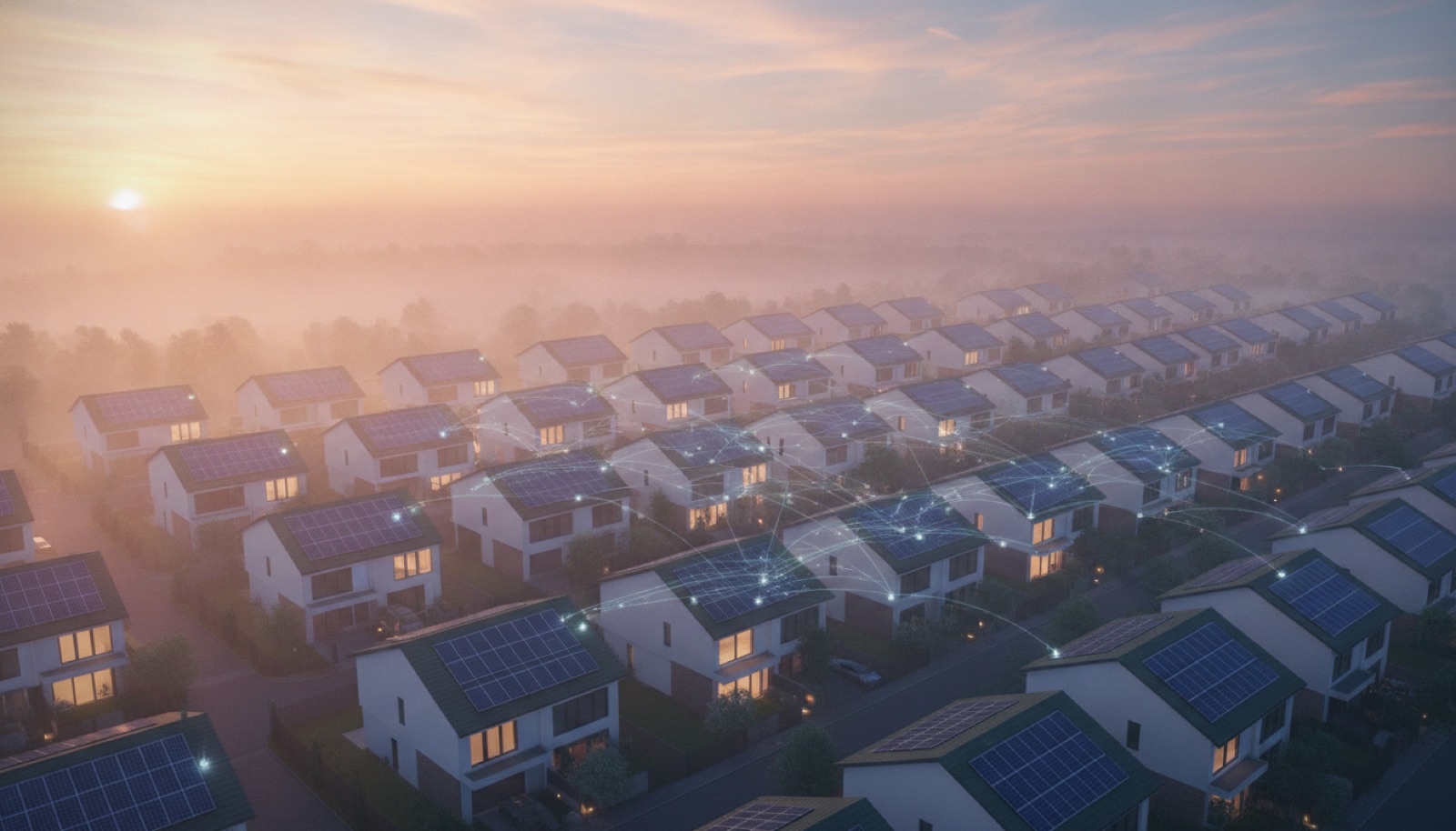 A connected solar community at dawn