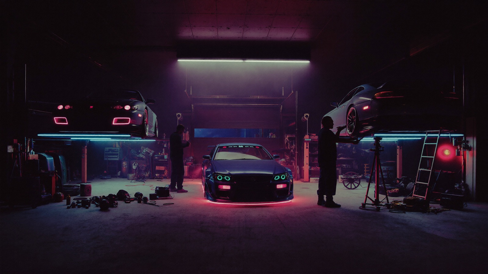 The Midnight Touge workshop at night