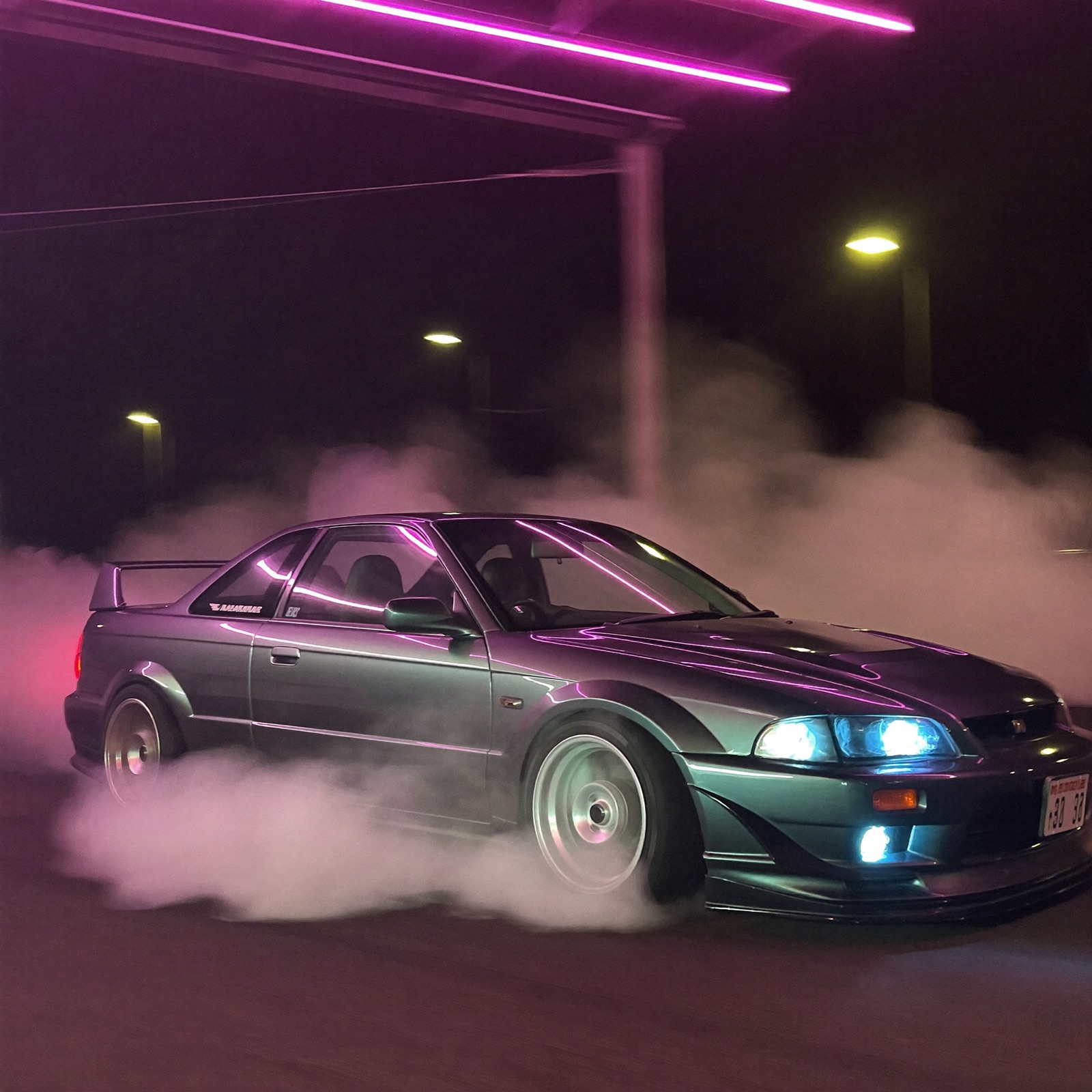 Customer JDM build under neon lights