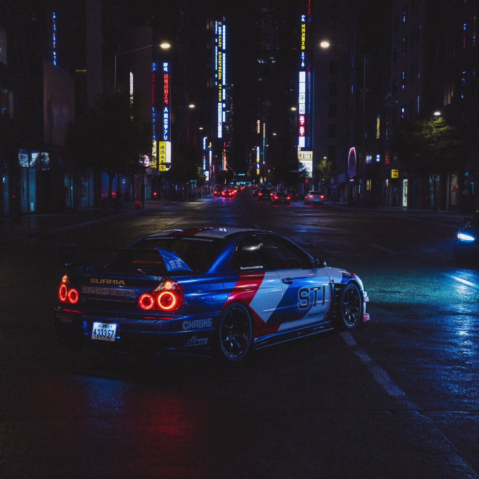 Customer JDM build under neon lights