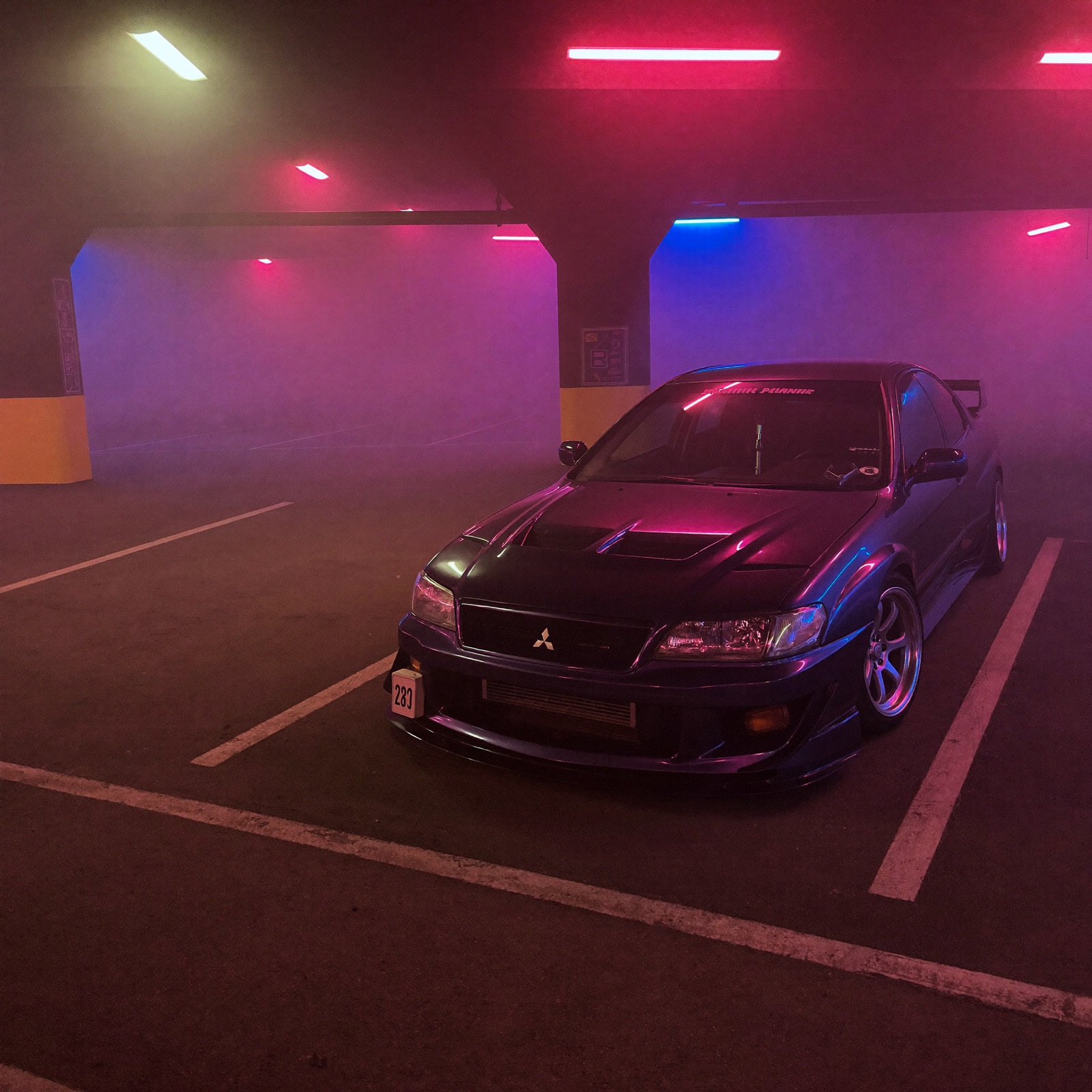 Customer JDM build under neon lights