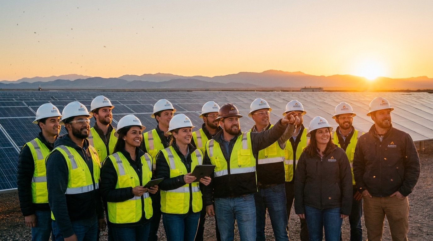 PrismFlow Power engineering team on a solar array
