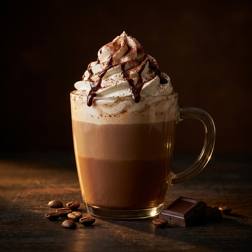 Rich chocolate mocha topped with cream