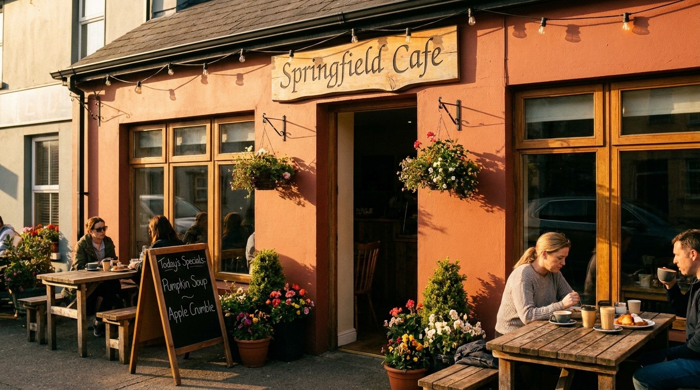 Springfield Cafe shopfront exterior with outdoor seating
