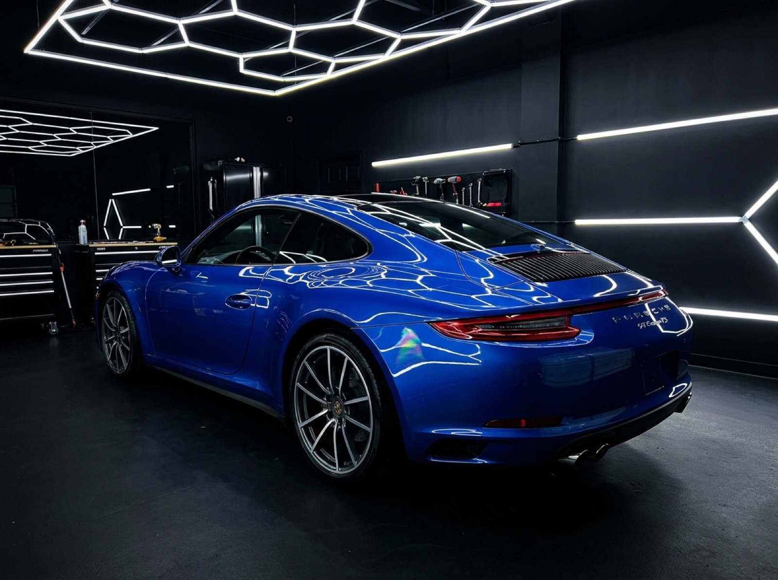 Electric-blue car with mirror ceramic paint