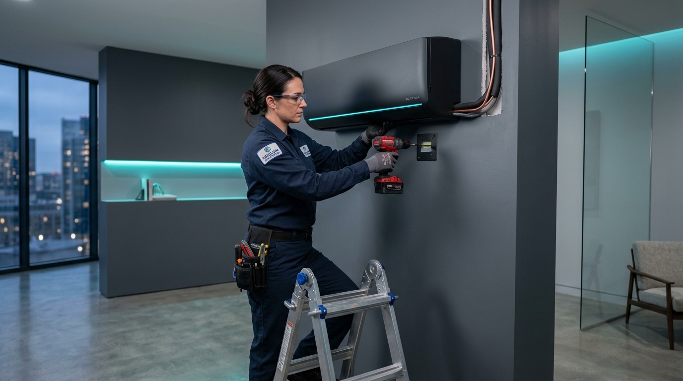 Vanta technician installing a smart air conditioner