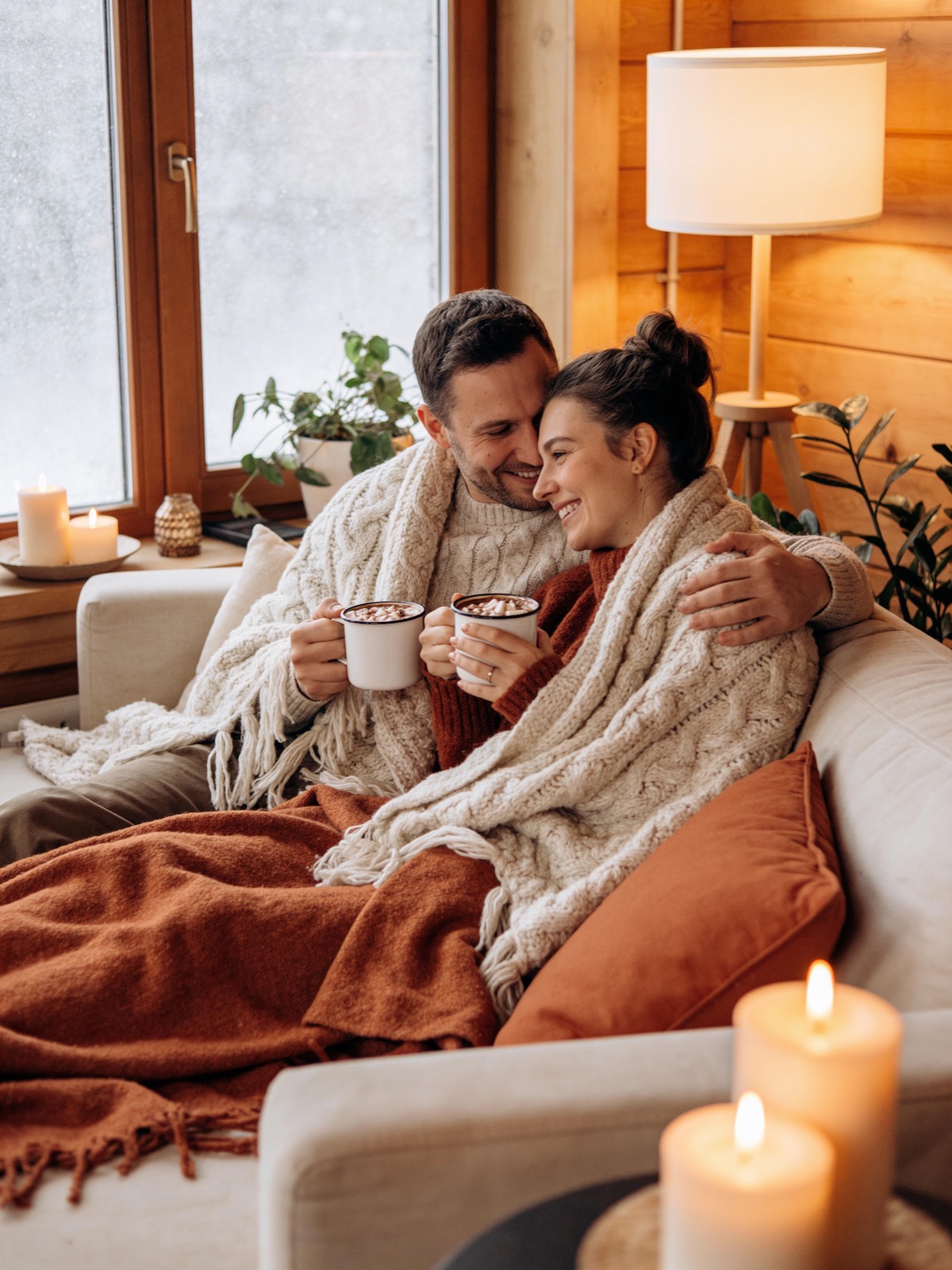 A cosy family kept warm and comfortable at home